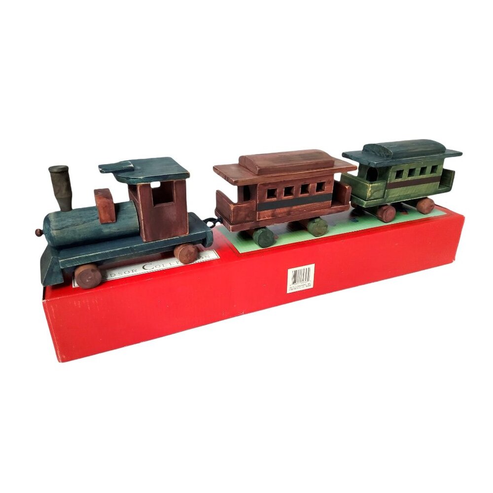 Vintage Red and Green Wooden Train by Windsor Collection - 21"
